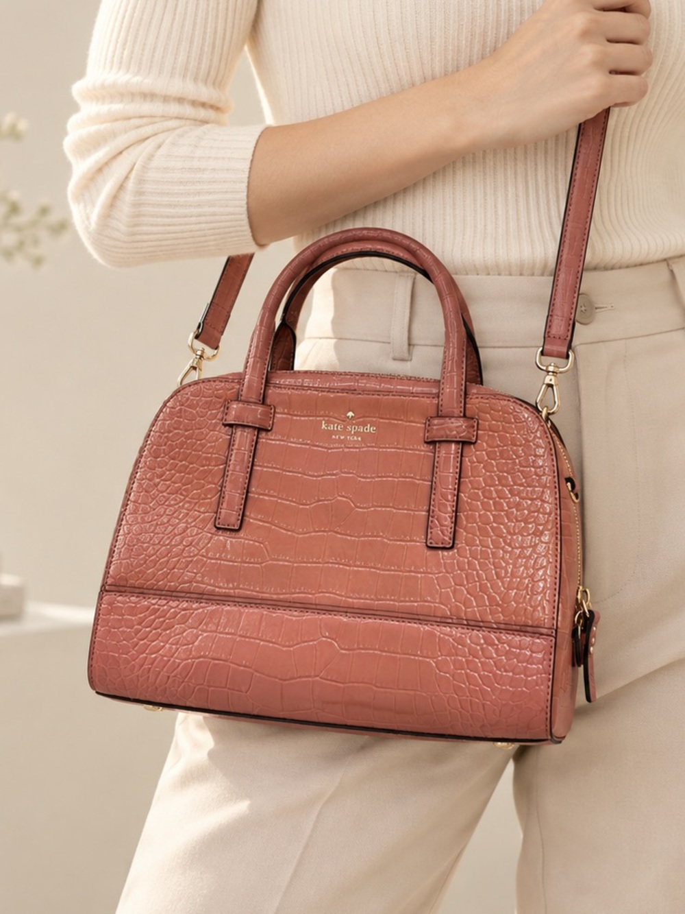 Kate Spade Riverside Street Exotic Felix Satchel in Dusty Peony